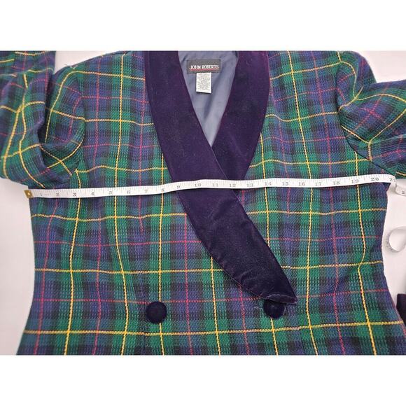 Vtg 80s/90s John Roberts Women's 12 Double Breasted Tartan Trench Midi Dress NOS - Picture 7 of 10